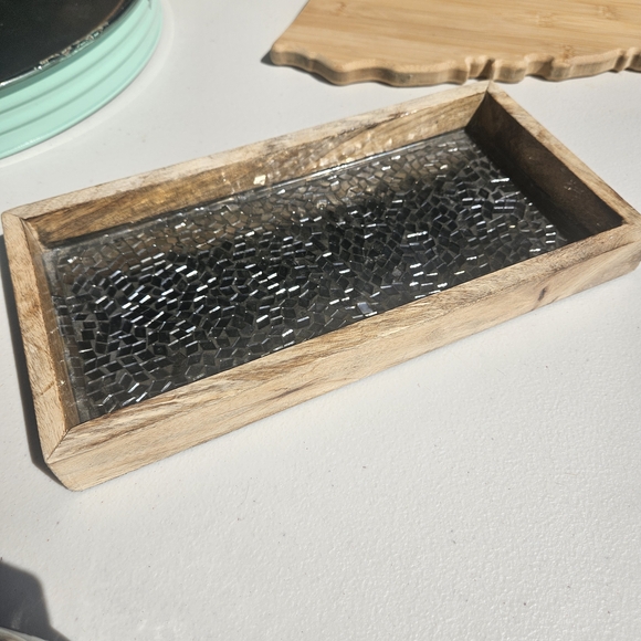 Wooden and Glass Decorative Rectangle Tray - Picture 1 of 4